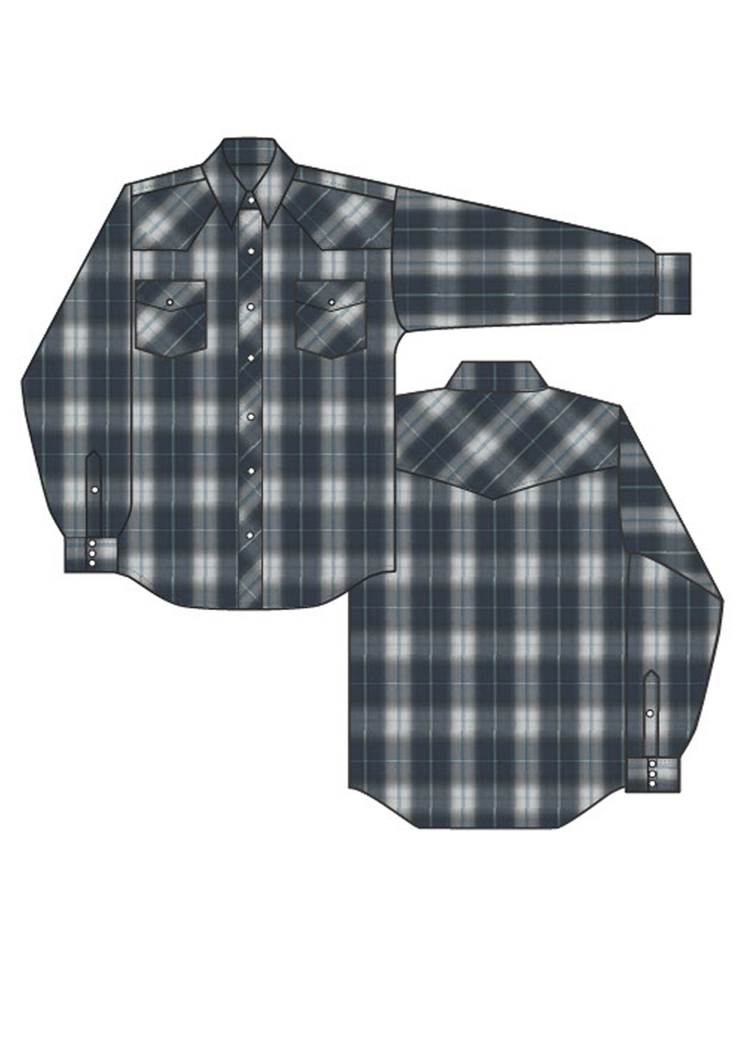 MENS LONG SLEEVE SNAP NAVY GREY LTBLUE LG SCALE PLAID WESTERN SHIRT TALL FIT