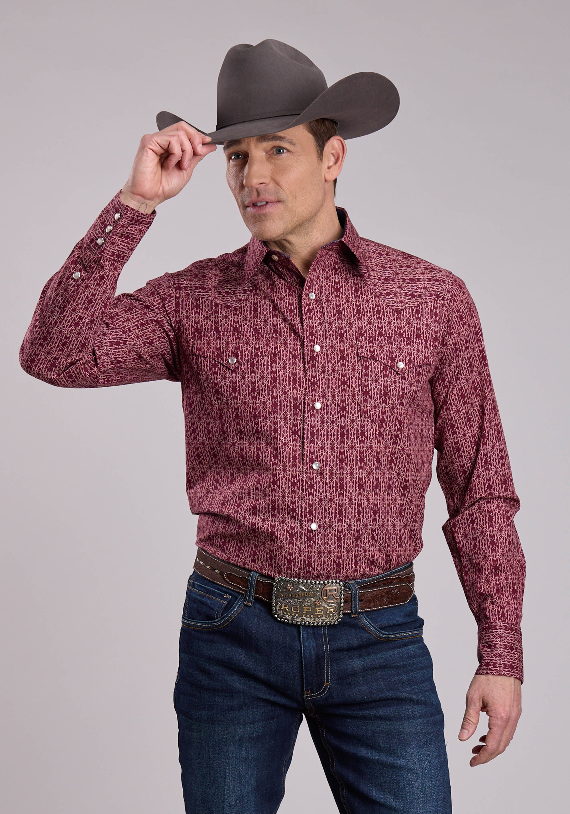 Mens Long Sleeve Snap Linear Aztec Print Western Shirt – Roper
