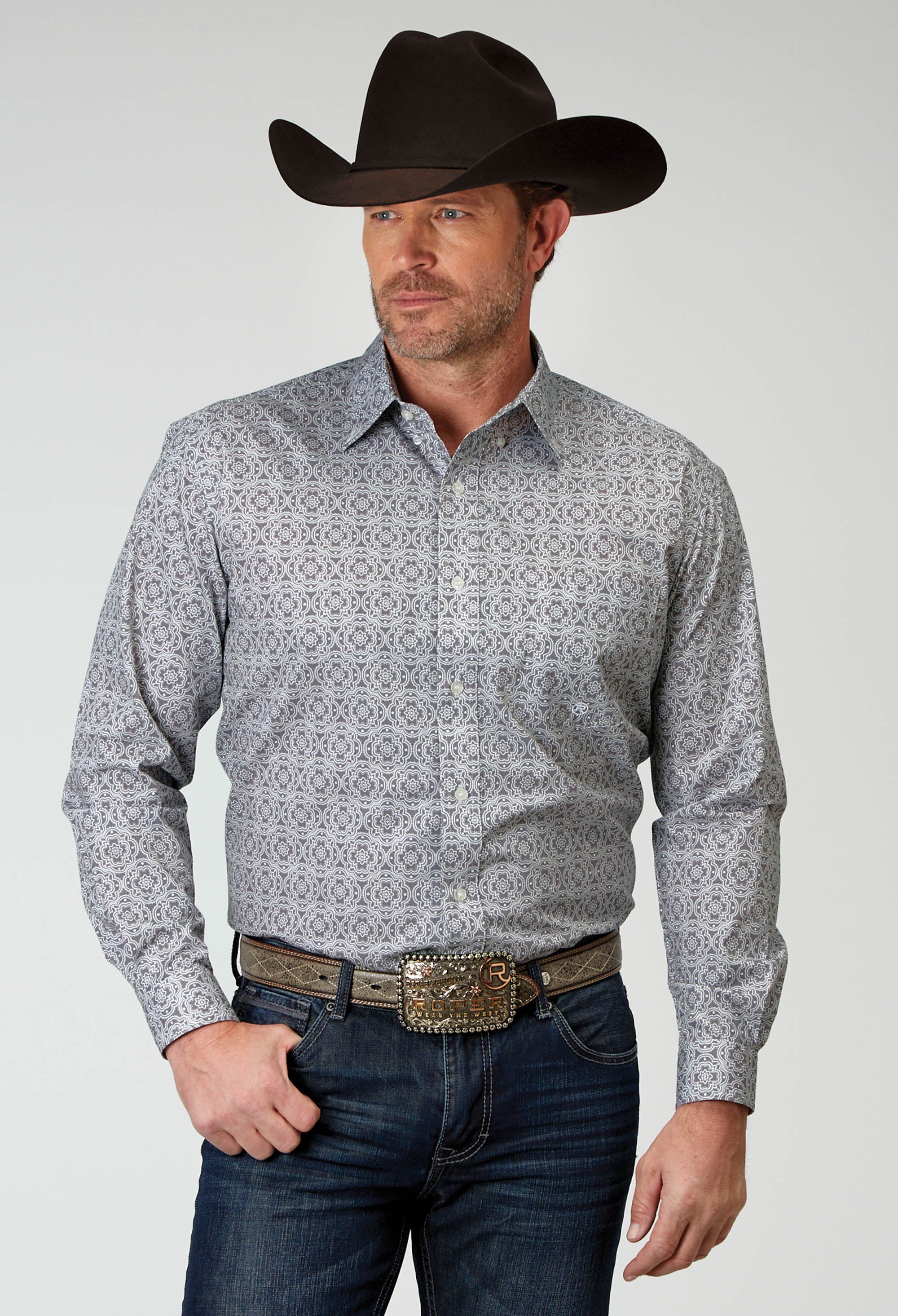 western dress shirts for men Roper Mens Long Sleeve Button Silver Medallion Shirt 3XL Color:WHITE/PURPLE Beach Wedding Dress Amarra 89025 | Strapless Wrangler tab on pocket