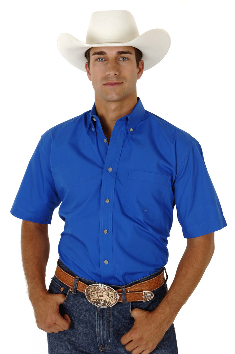 MENS ROYAL BLUE SOLID SHORT SLEEVE WESTERN BUTTON SHIRT Roper Apparel Footwear