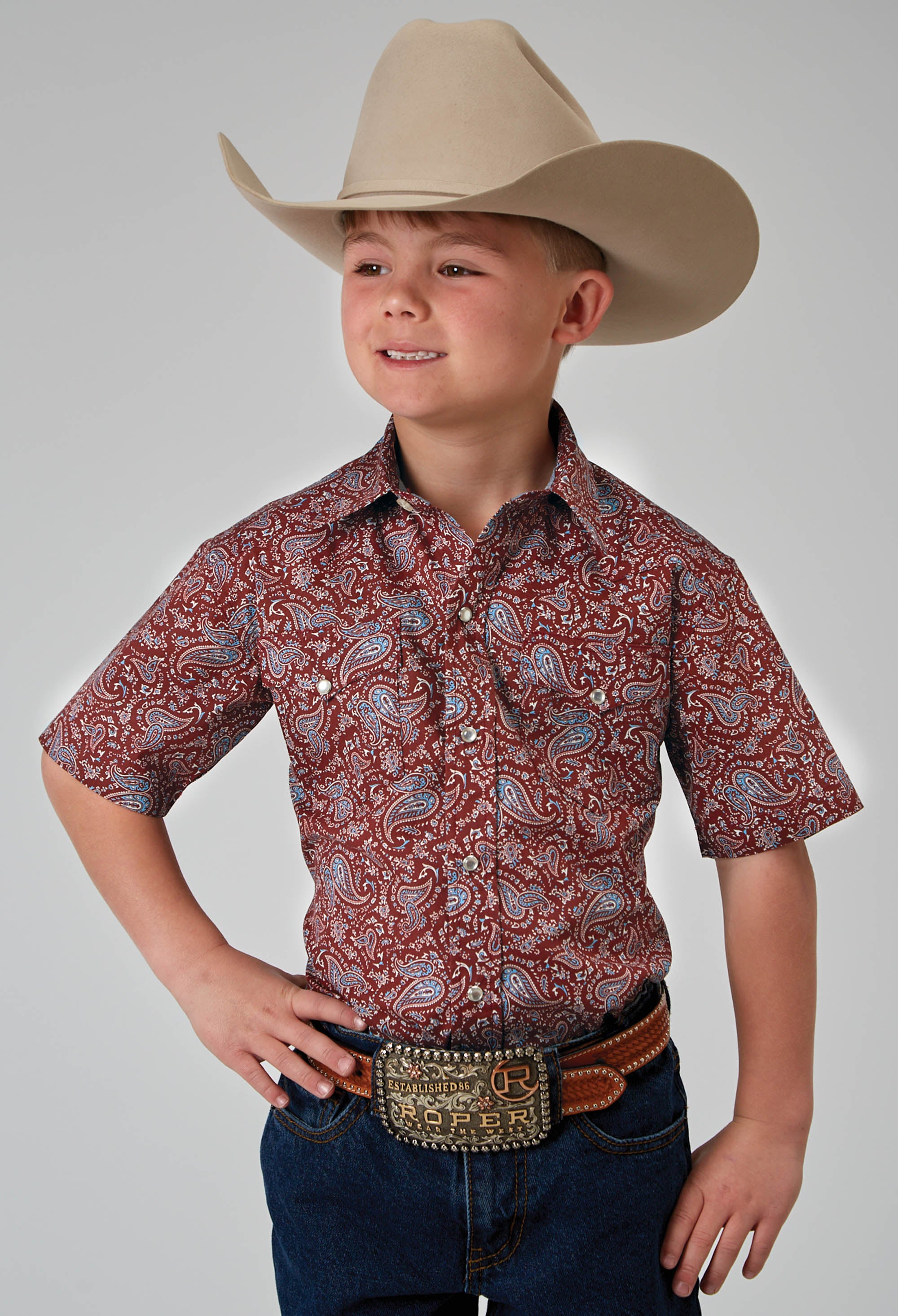 Boys Short Sleeve Snap Vintage Paisley Print Western Shirt – Roper