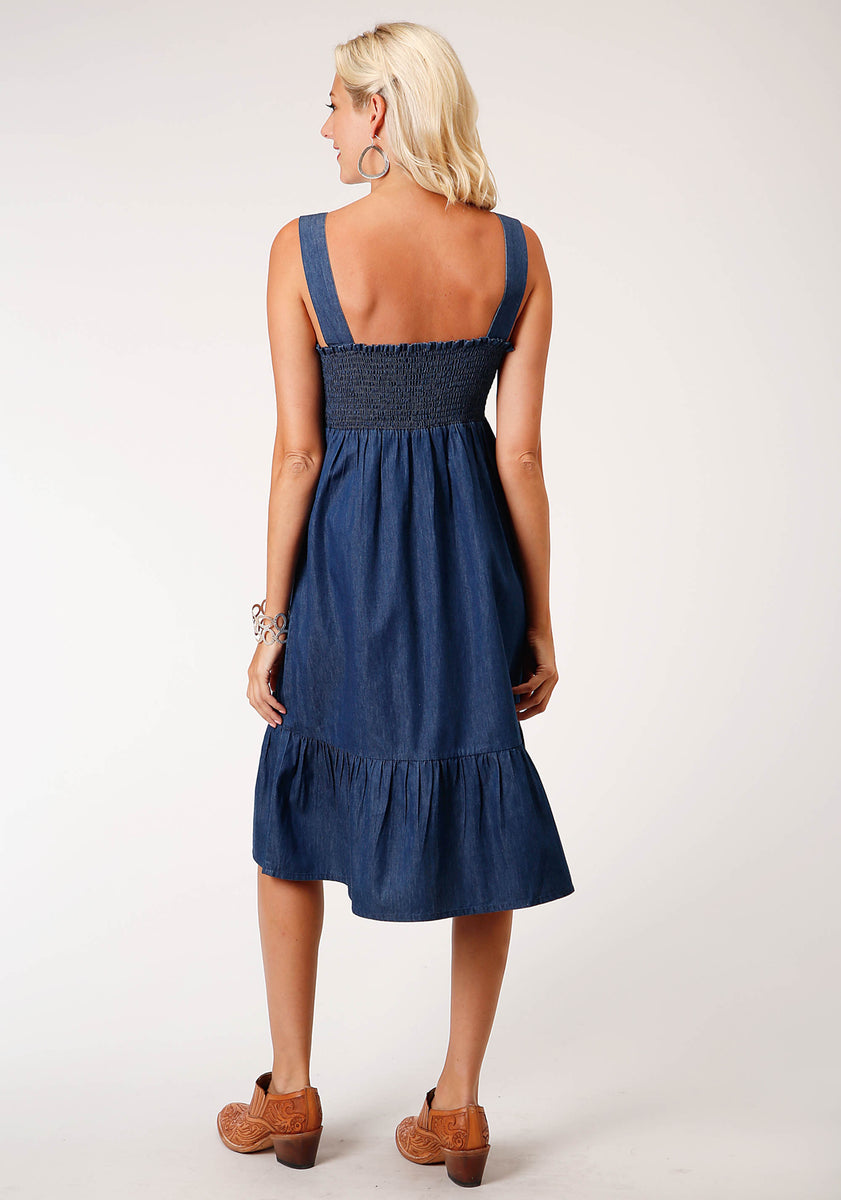 Womens Sleeveless Indigo Denim Sun Dress Roper Apparel And Footwear