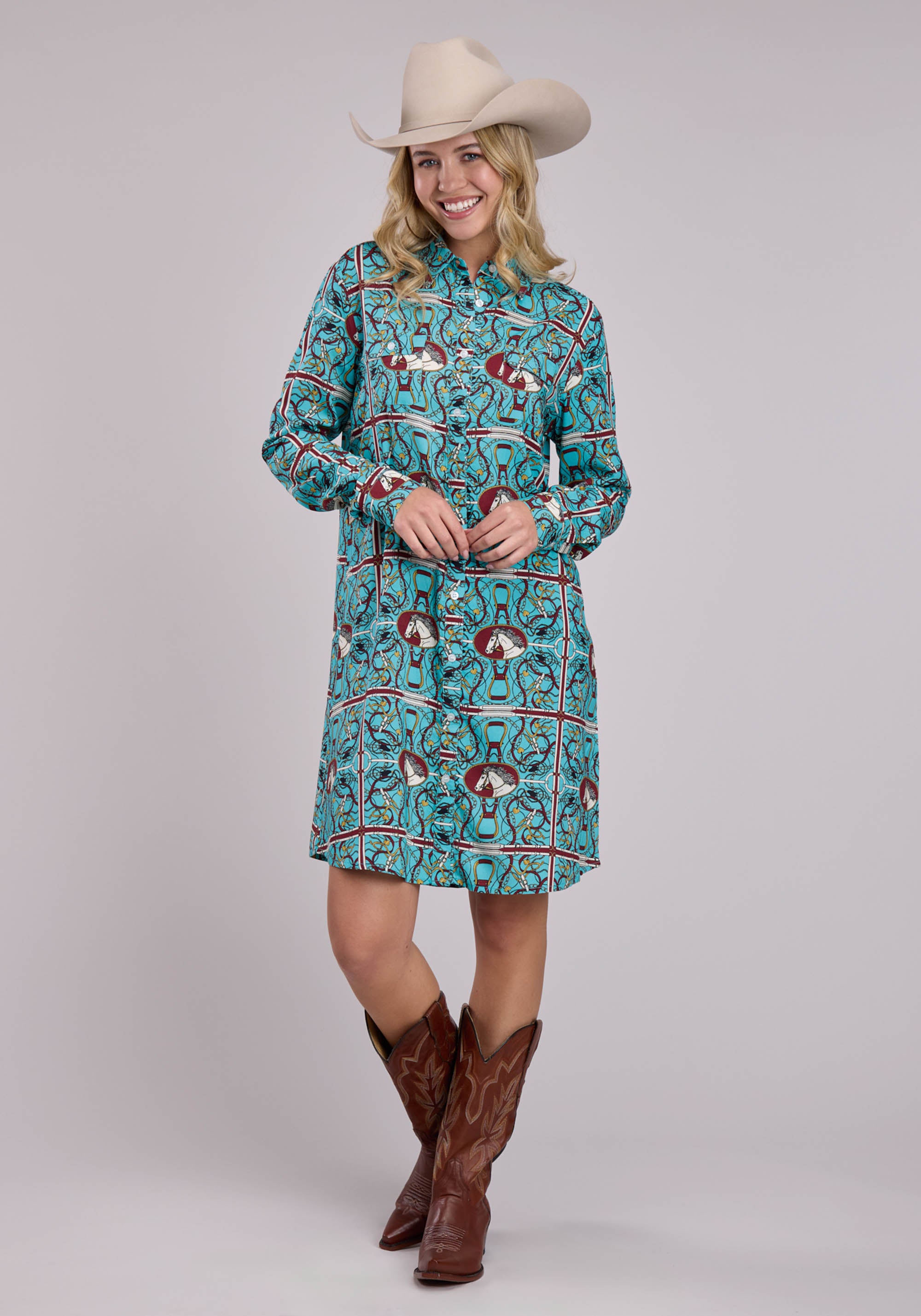 Womens Long Sleeve Dress Button Scarf Print Rayon Western Dress 2X Womens Long Sleeve Dress Button Scarf Print Rayon Western Dress 2X