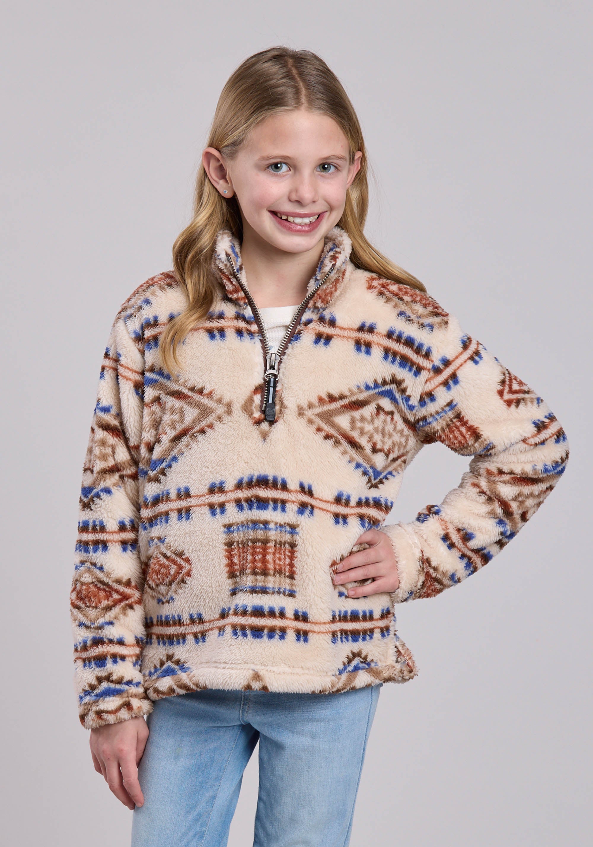 Girls Jacket Zipper 1/4 Zip Polar Fleece Pullover Western Jacket