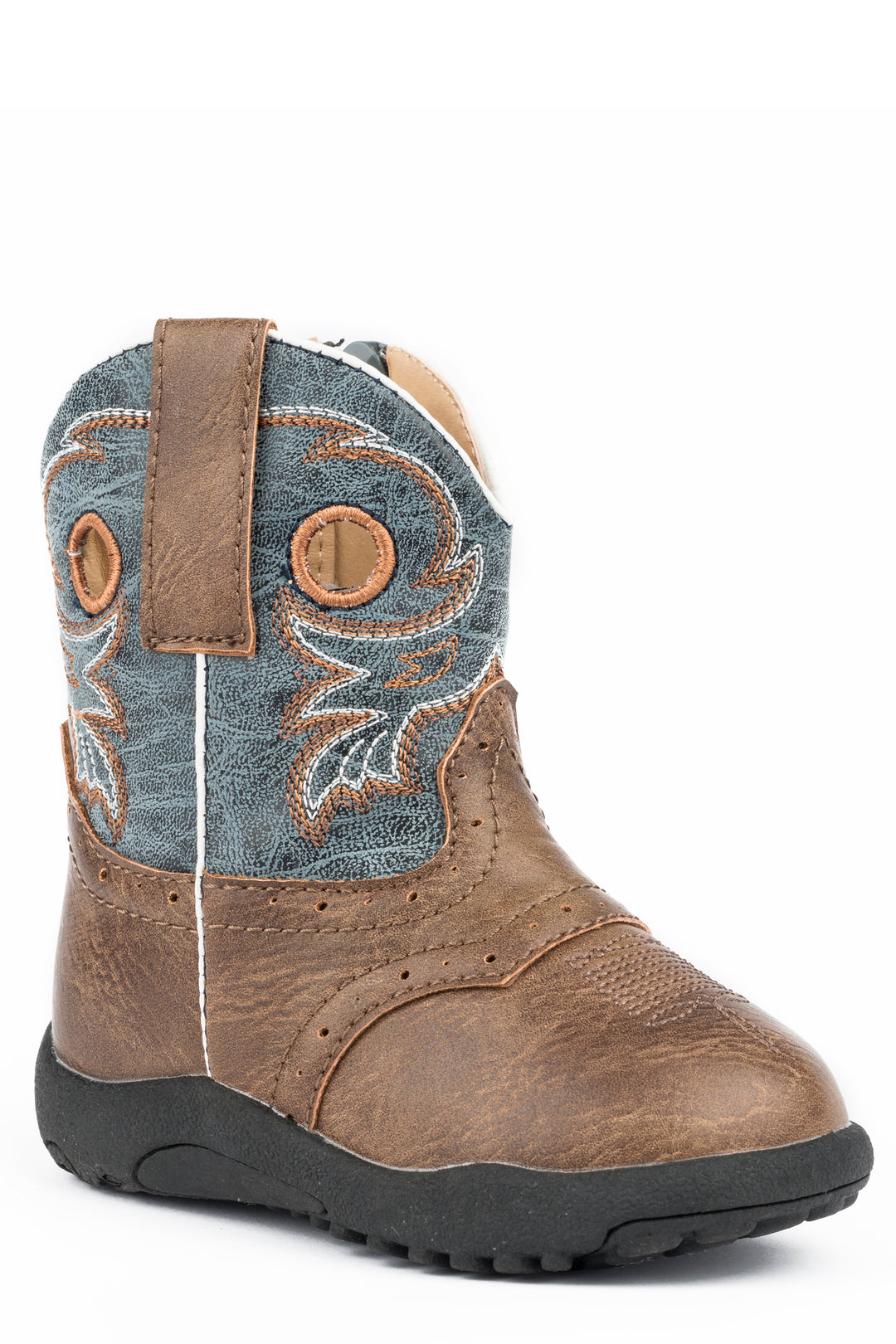 INFANT BOYS BROWN VAMP WITH BLUE SHAFT COWBABY