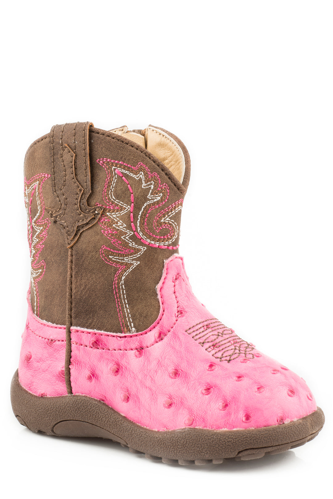 INFANT GIRLS PINK FAUX OSTRICH WITH BROWN SHAFT COWBABY