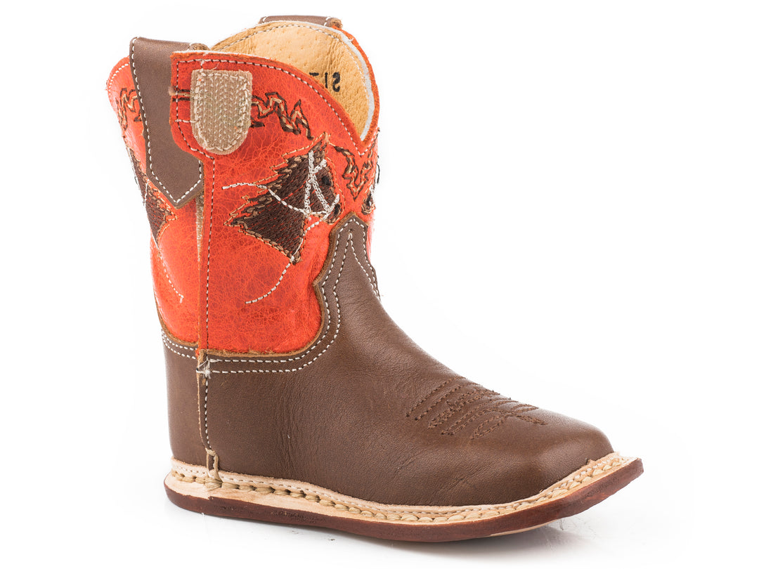 INFANT BOYS BURNISH TAN LEATHER VAMP NEON ORANGE