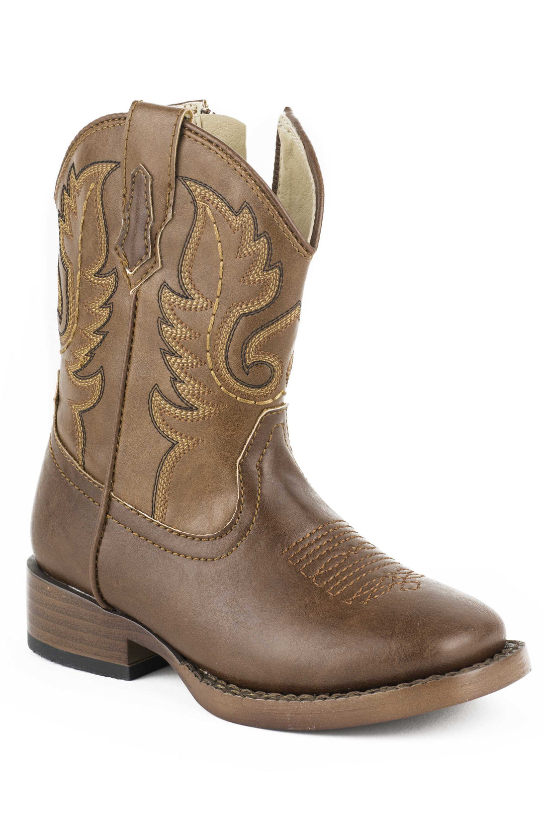BOYS TODDLER BROWN AND TAN FAUX LEATHER