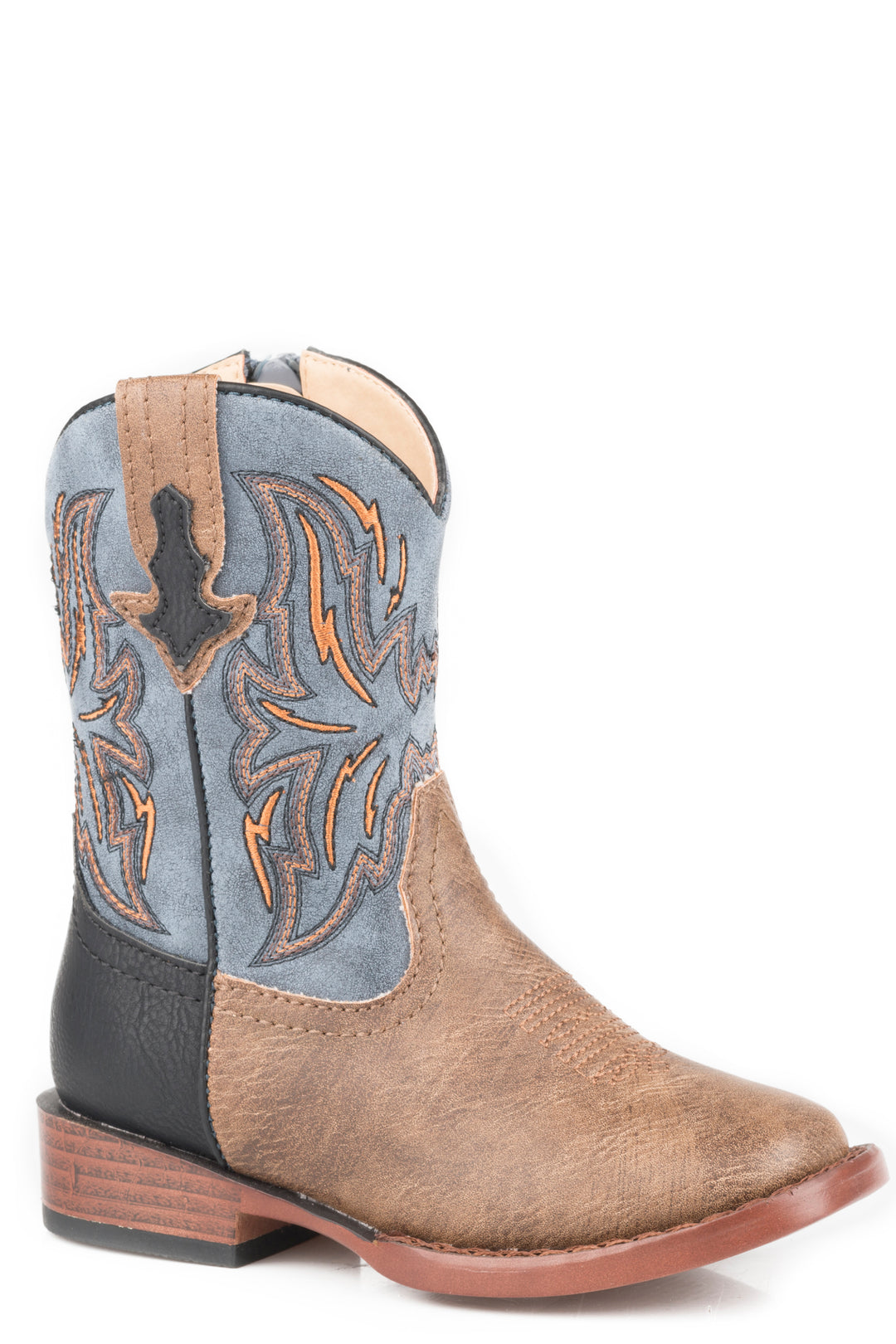 TODDLER BOYS TAN VAMP WITH BLACK HEEL COUNTER BOOT VINTAGE BLUE SHAFT
