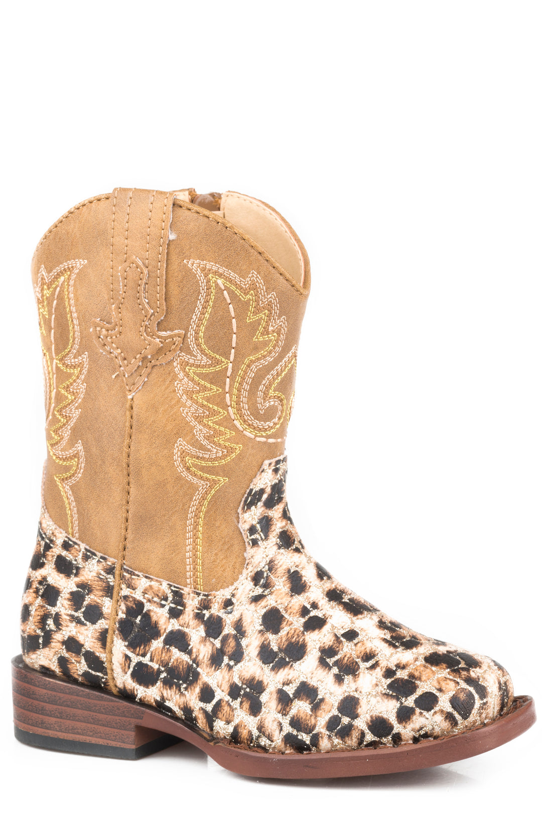 TODDLER GIRLS LEOPARD PRINT GLITTER VAMP BOOT WITH TAN SHAFT