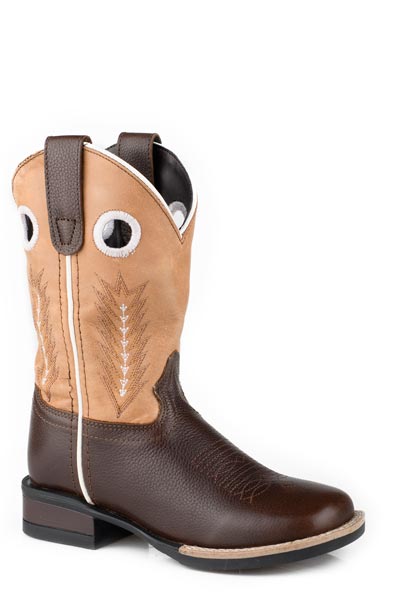 LITTLE KIDS BOYS BROWN VAMP WITH TAN LEATHER SHAFT