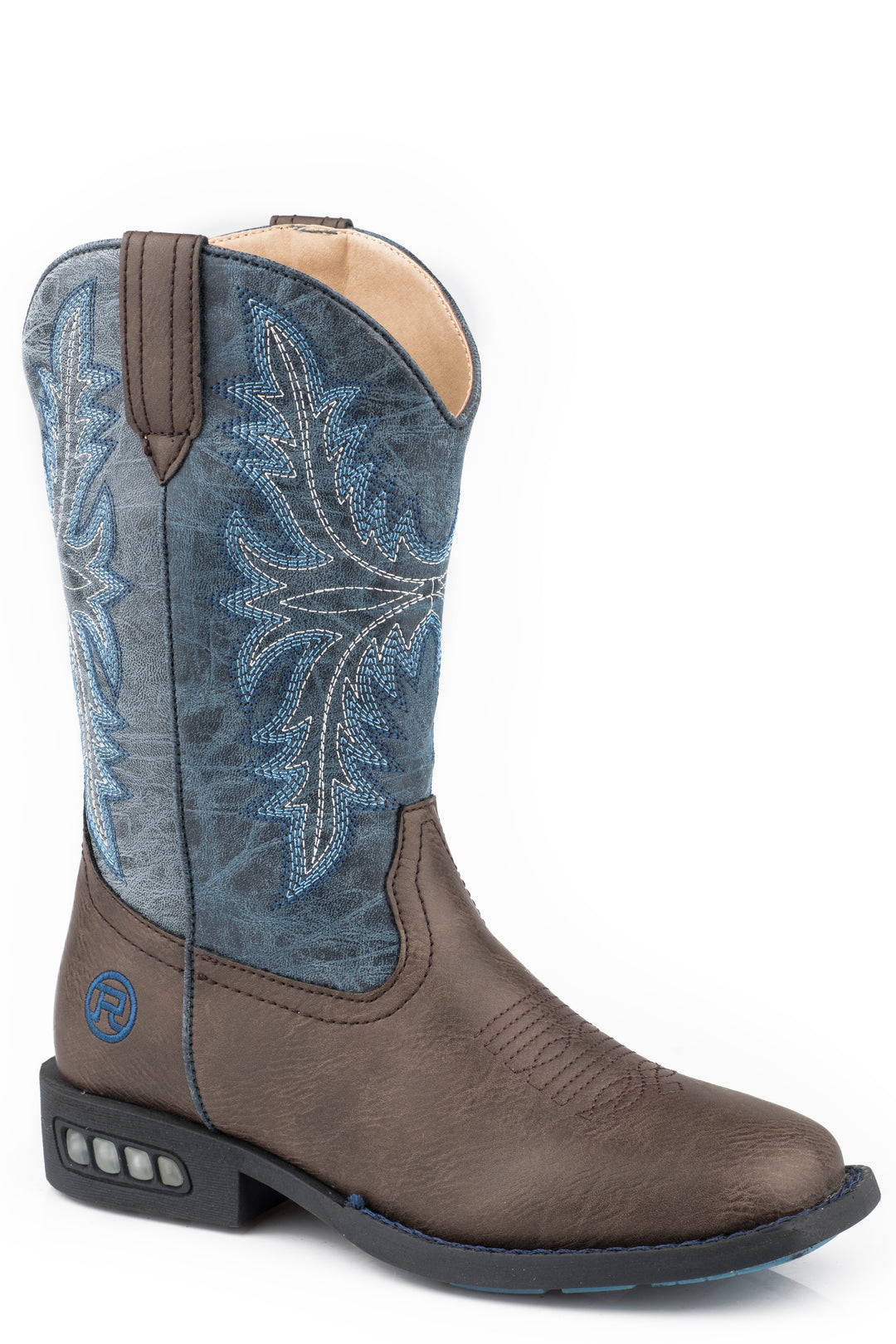 LITTLE BOYS LIGHT UP BOOTS BOOT WITH BROWN VAMP BLUE SHAFT