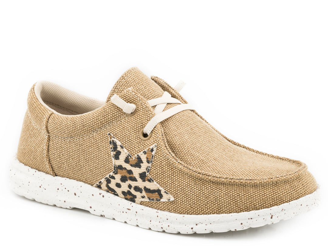 LITTLE GIRLS TAN CANVAS WITH LEOPARD STAR