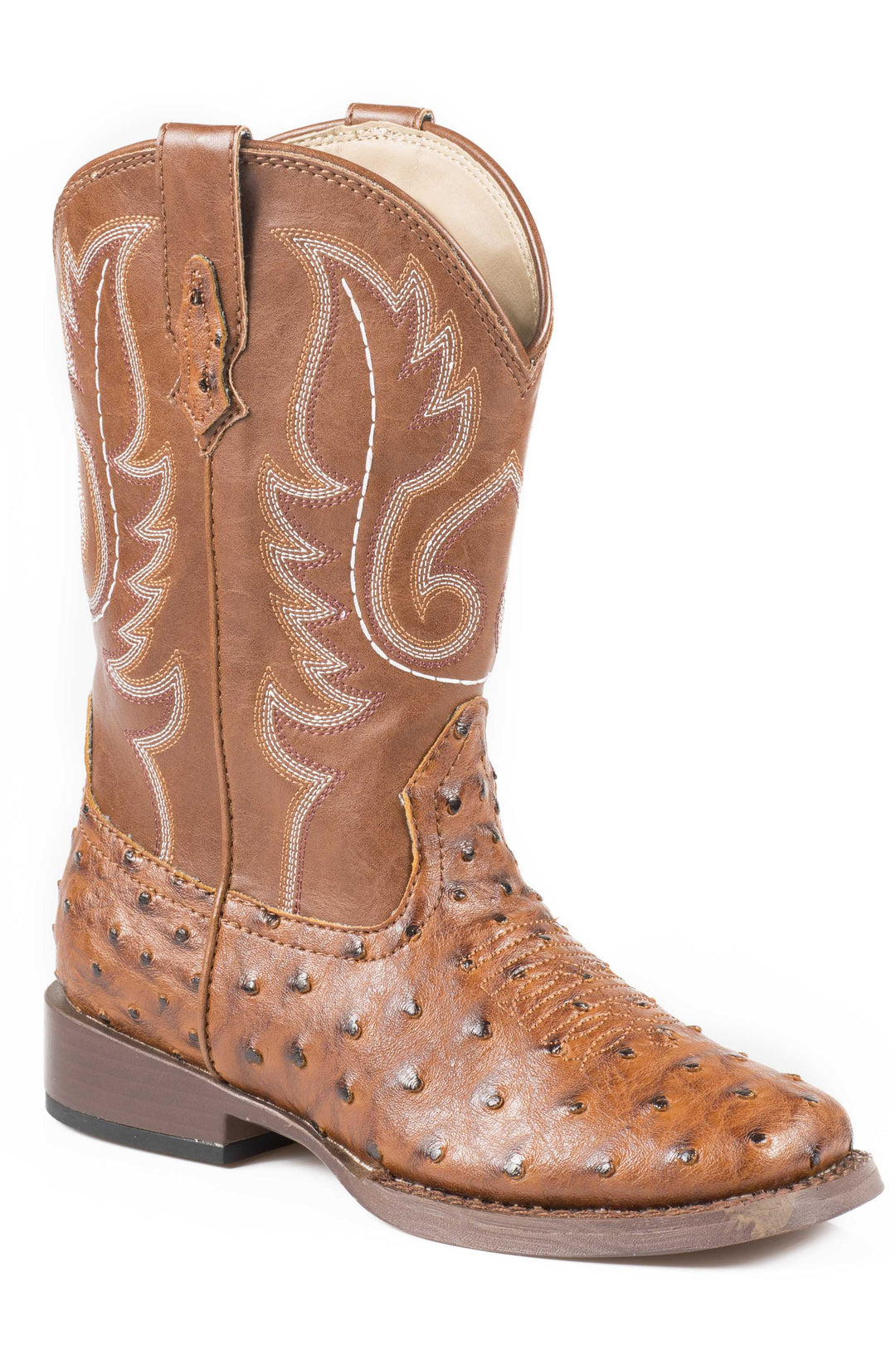 LITTLE BOYS FAUX TAN LEATHER OSTRICH PRINT