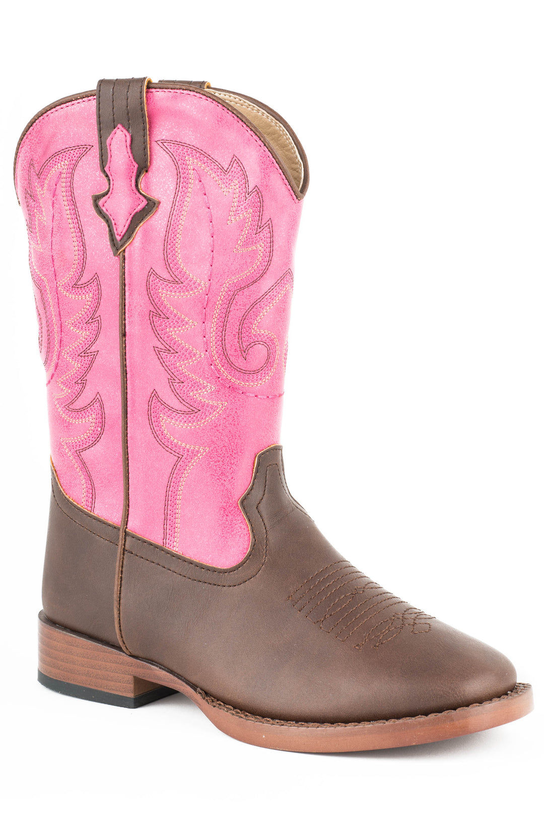 LITTLE GIRLS FAUX BROWN AND PINK LEATHER