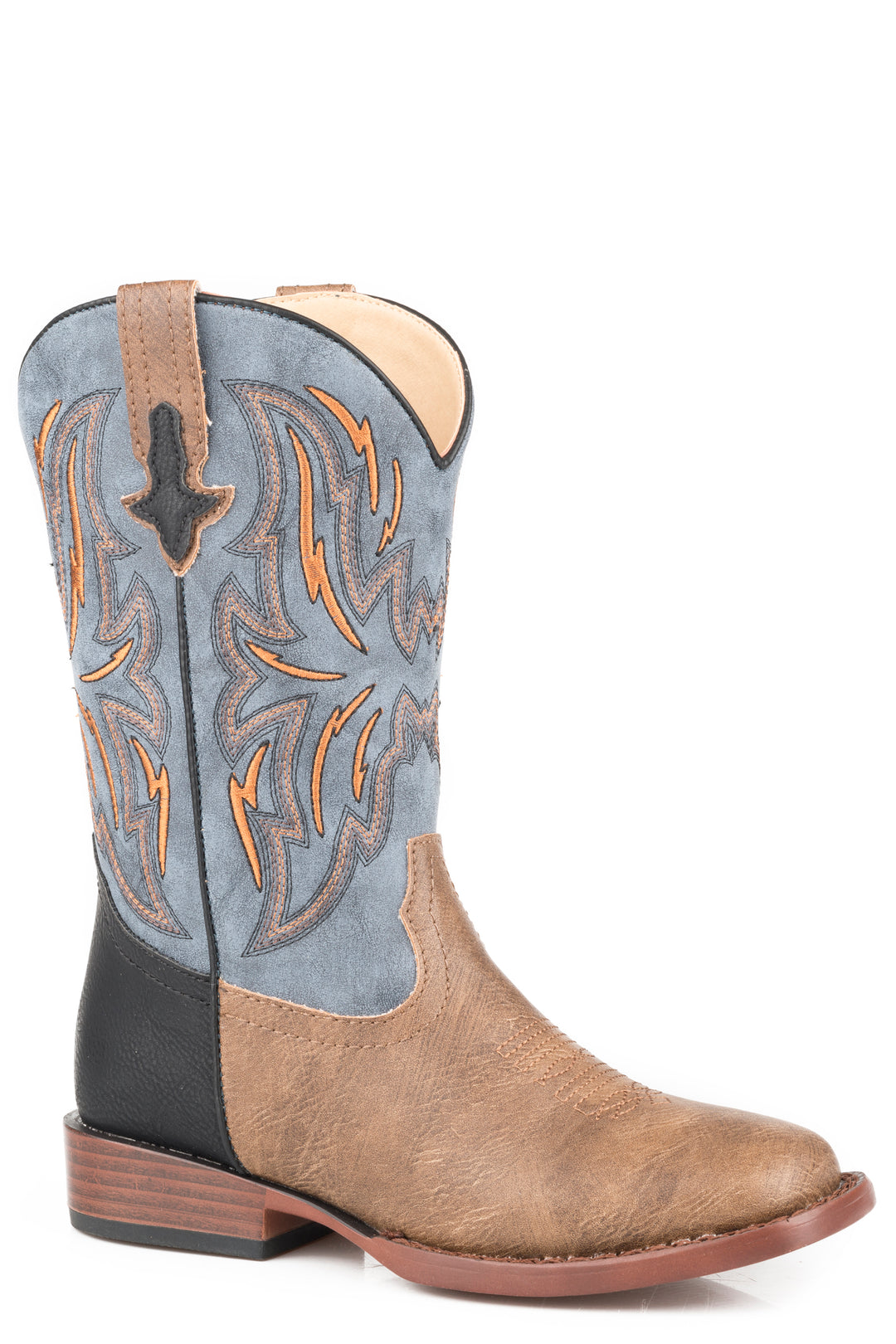 LITTLE BOYS TAN VAMP WITH BLACK HEEL COUNTER BOOT VINTAGE BLUE SHAFT