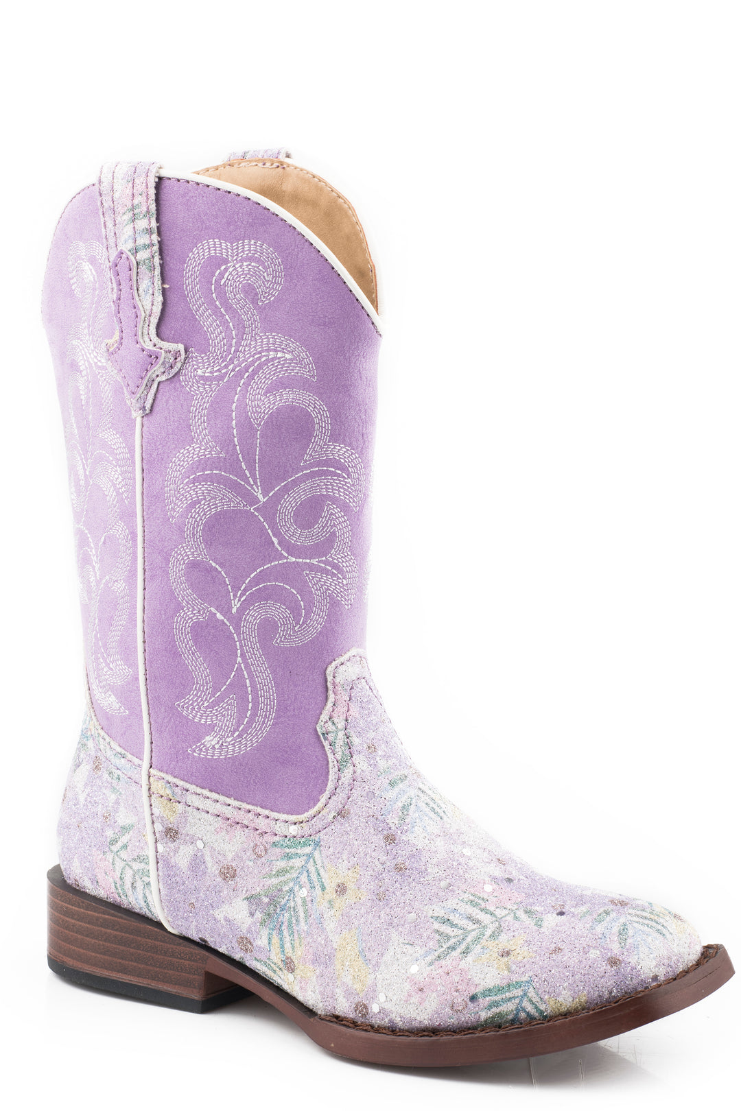 LITTLE GIRLS LAVENDER FLORAL GLITTER VAMP