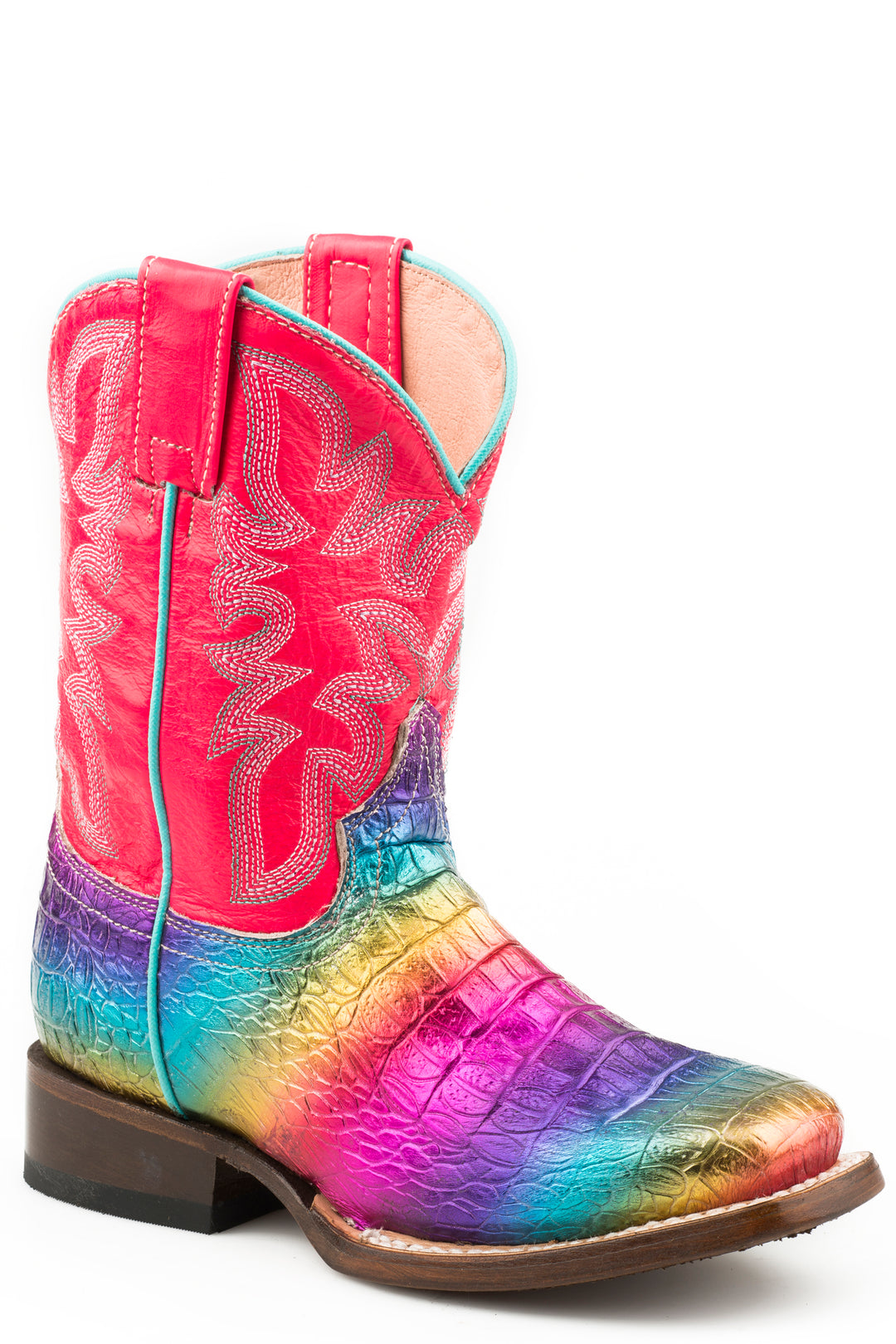 LITTLE GIRLS RAINBOW COLOR FAUX CAIMAN SQ TOE VAMP