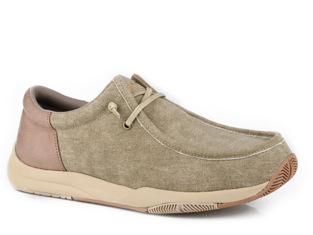 MENS TAN CANVAS WITH FAUX LEATHER HEEL