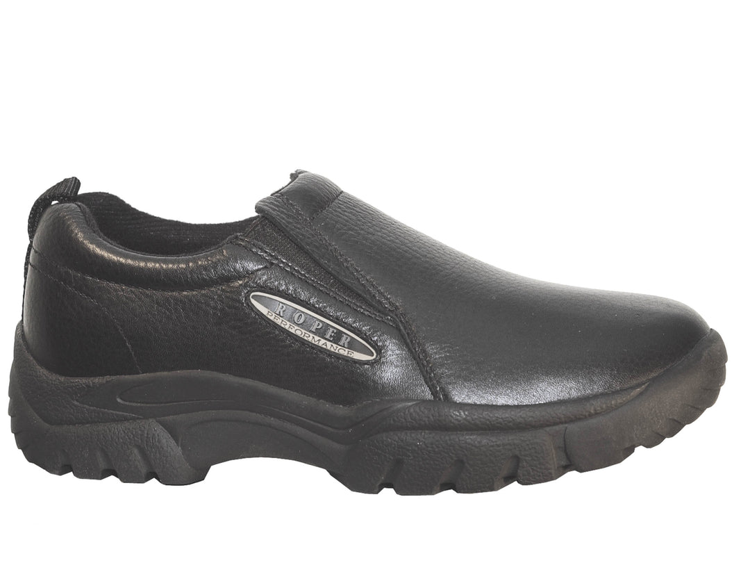 MENS PERFORMANCE SLIP ON SMOOTH BLACK TUMBLED LEATHER