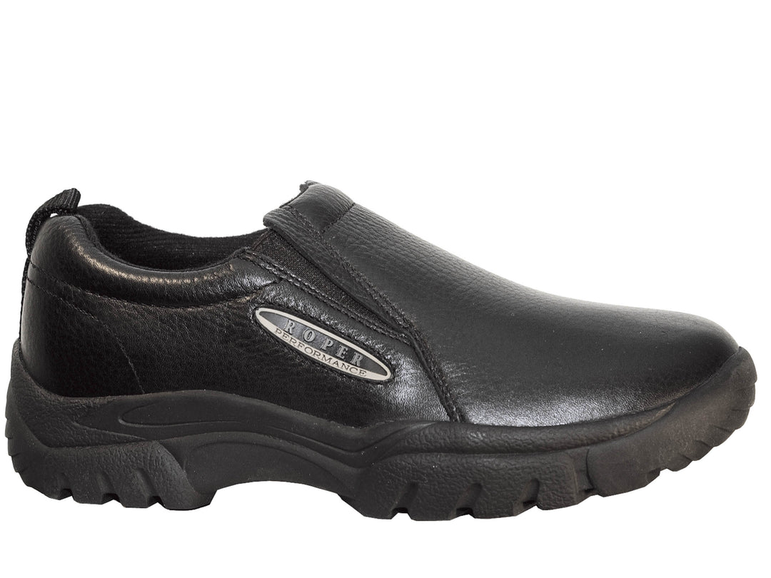 MENS PERFORMANCE SLIP ON SMOOTH BLACK TUMBLED LEATHER