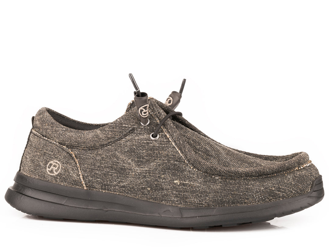 MENS BLACK CANVAS CHUKKA WITH TWO EYELETS ELASTIC LACES