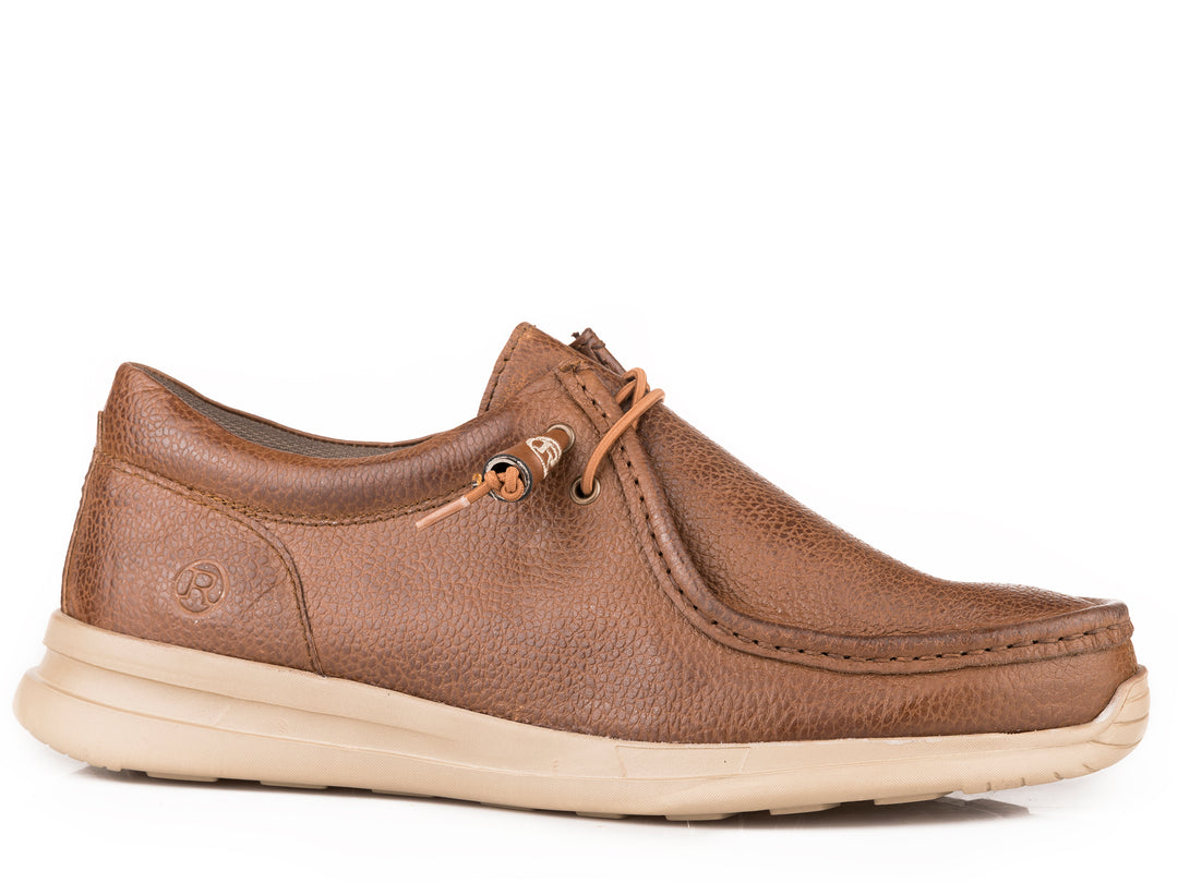 MENS BROWN TUMBLED LEATHER CHUKKA WITH TWO EYELETS ELASTIC LACES