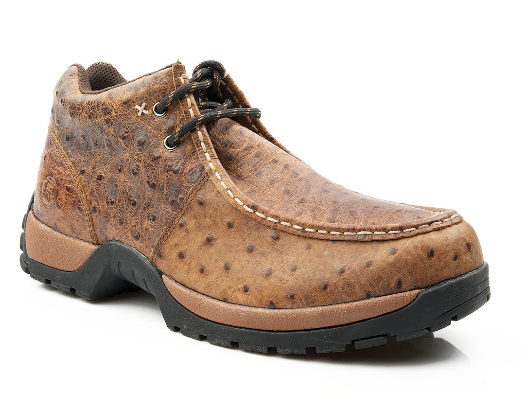 MENS PERFORMANCE LITE SOLE 2 EYELET CHUKKA ANKLE BOOT BROWN LEATHER EMBOSSED OSTRICH