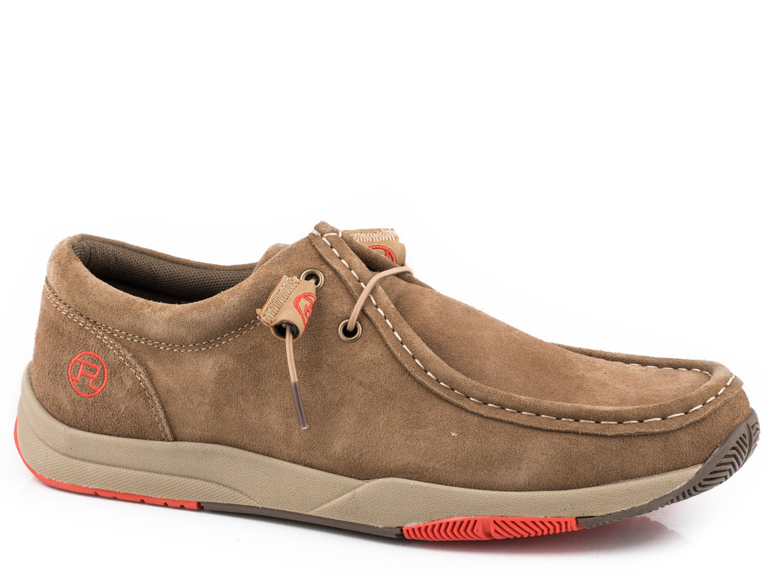 MENS TAN SUEDE LEATHER CHUKKA WITH TWO EYELETS ELASTIC LACES