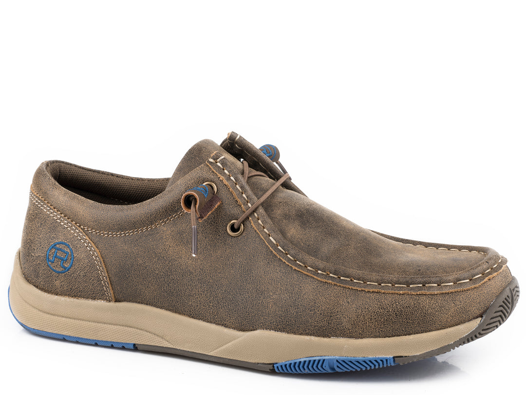 MENS VINTAGE BROWN LEATHER CHUKKA WITH TWO EYELETS ELASTIC LACES