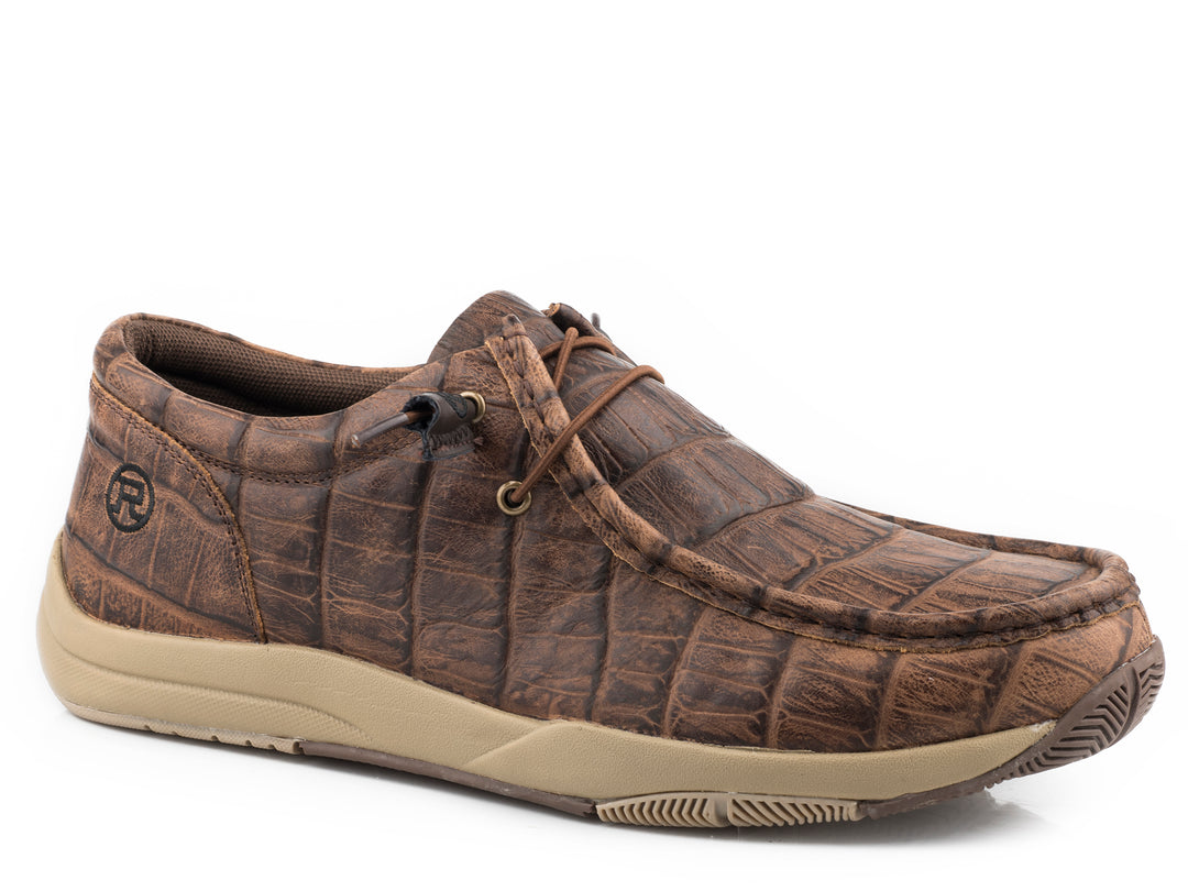 MENS BROWN EMBOSSED CAIMAN LEATHER
