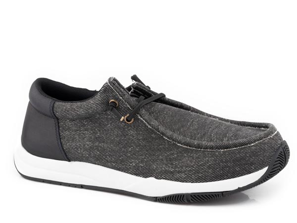 MENS BLACK CANVAS WITH FAUX LEATHER HEEL