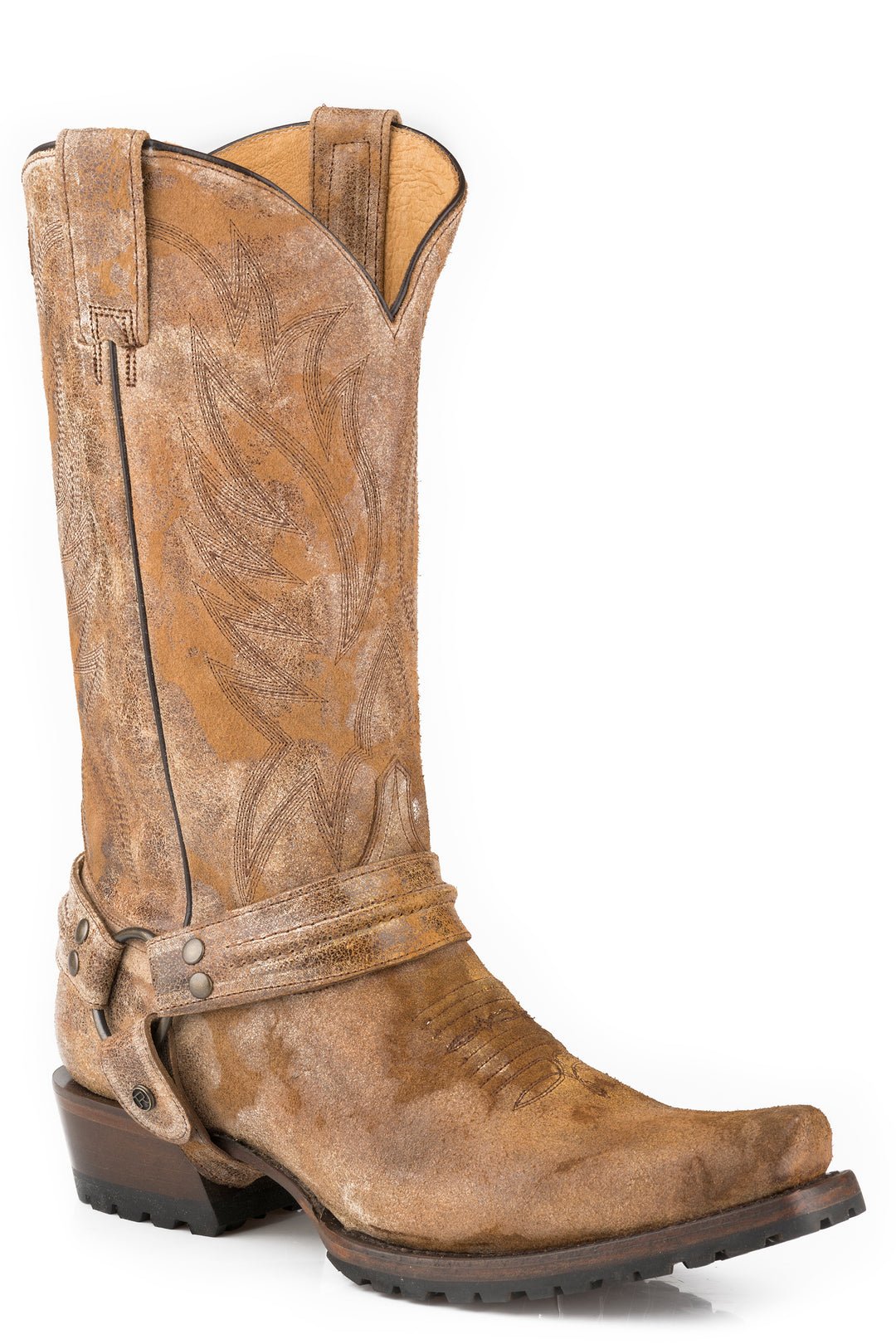 MENS DISTRESSED WAXY BROWN VAMP SHAFT BANDIT TOE BOOT WITH HARNESS