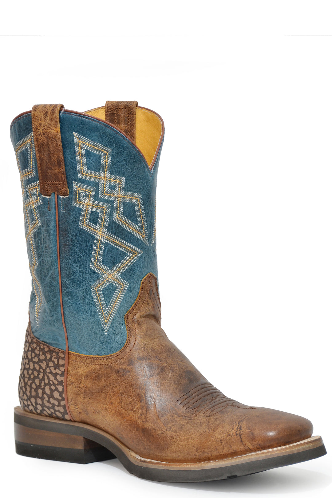 MENS WAXY TAN LEATHER VAMP EMBOSSED BULL
