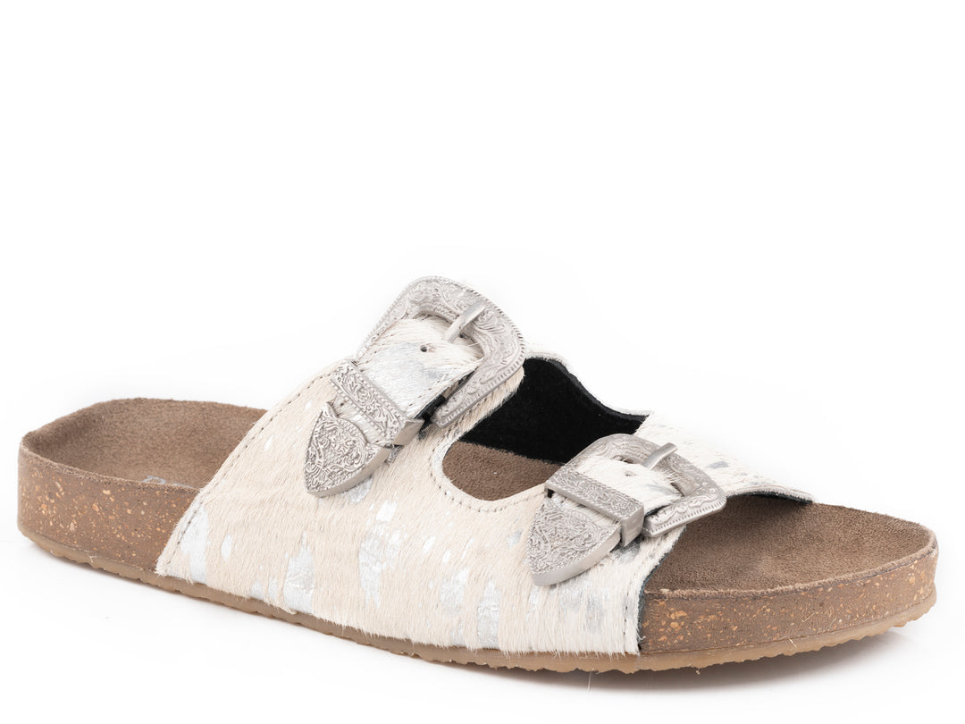 WOMENS WHITE AND SILVER HAIR ON HIDE LEATHER
