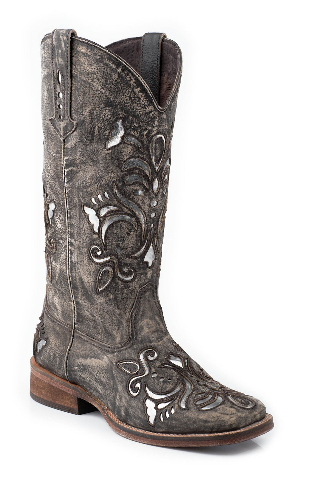 WOMENS 12 IN LEATHER BOOT WITH UNDERAY ON VAMP AND SHAFT