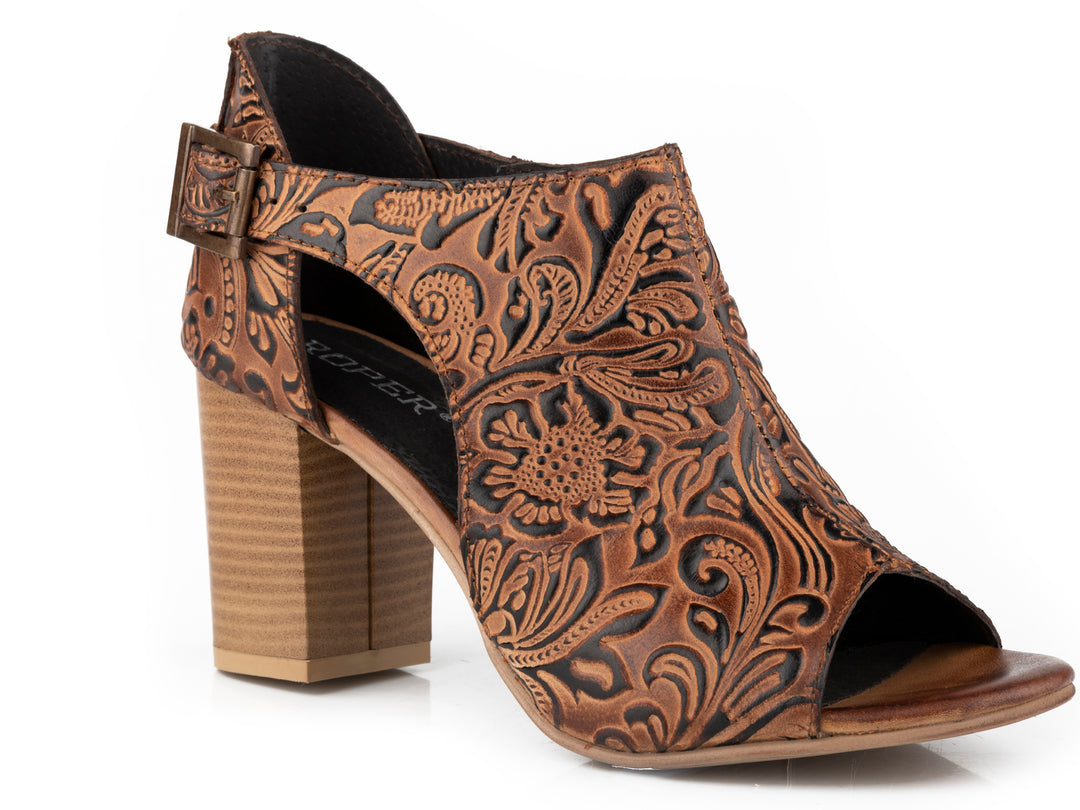 WOMENS VINTAGE BROWN EMBOSSED LEATHER