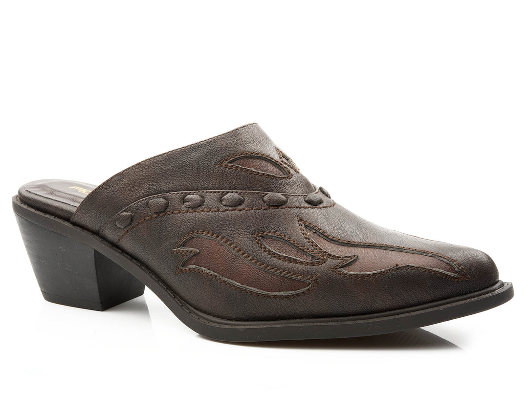 WOMENS FASHION MULE BROWN FAUX LEATHER WITH UNDERLAY