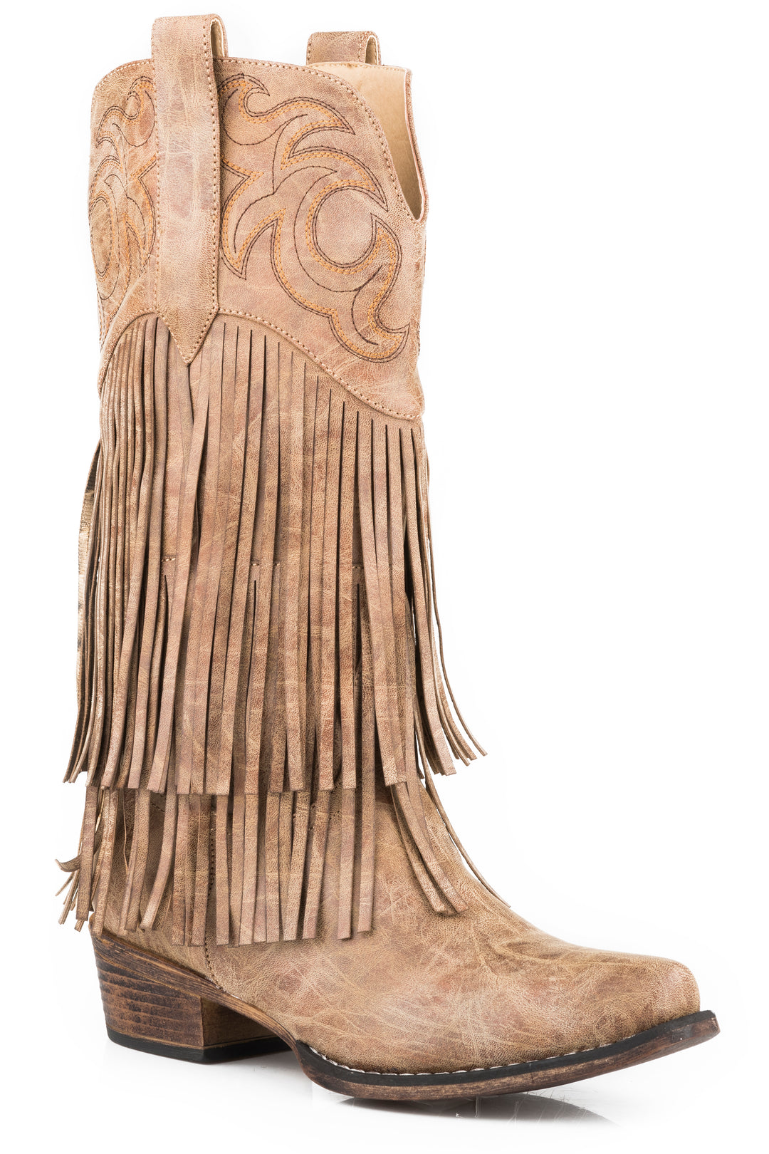 WOMENS TAN SMOOTH FRINGE BOOT