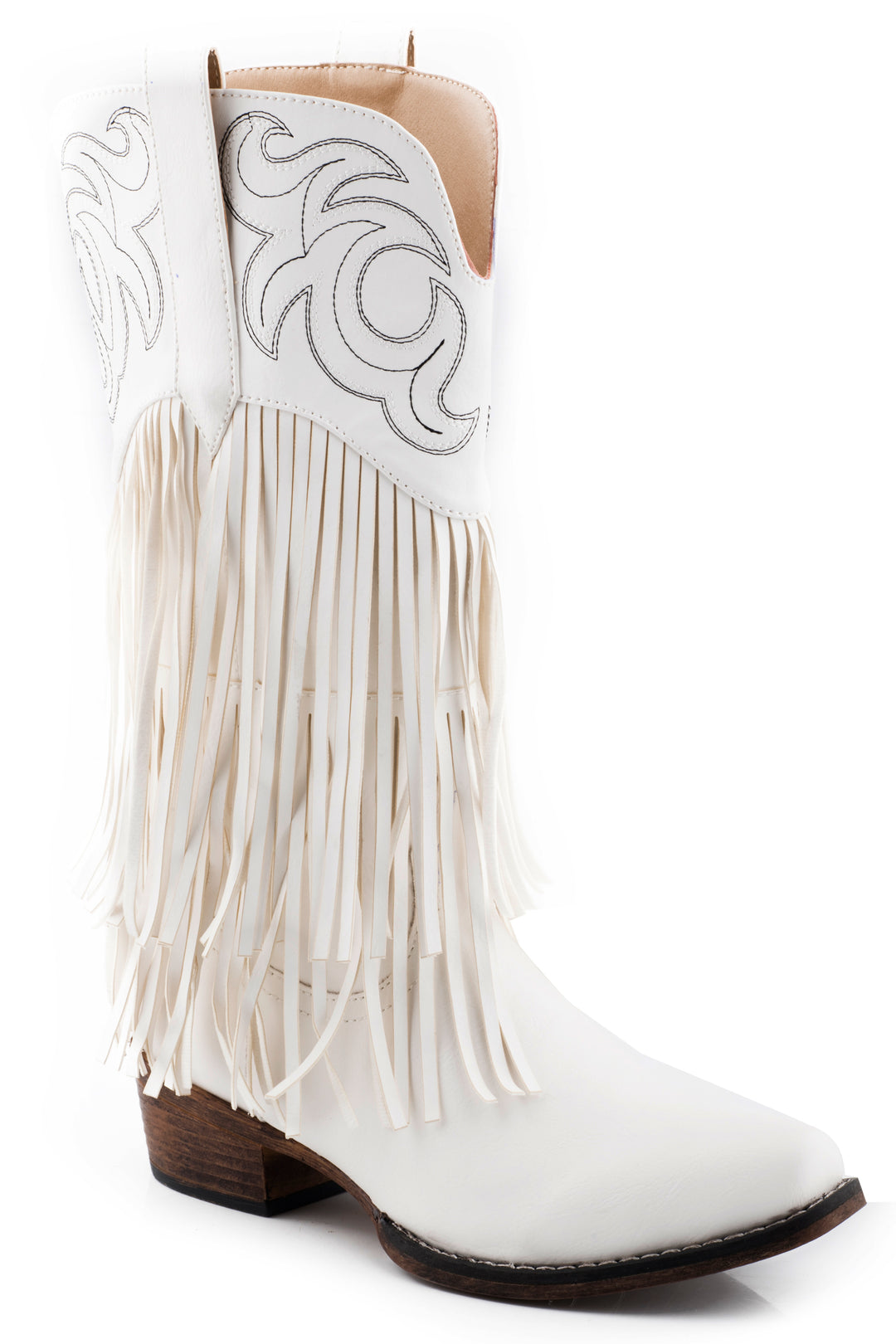 WOMENS WHITE SMOOTH FRINGE BOOT