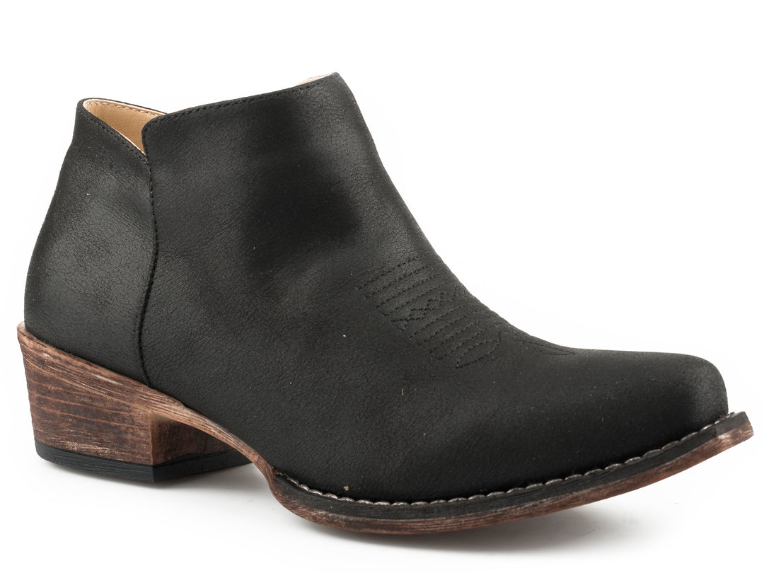 WOMENS FASHION ANKLE BOOT VINTAGE BLACK FAUX LEATHER VAMP WITH SIDE ZIPPER