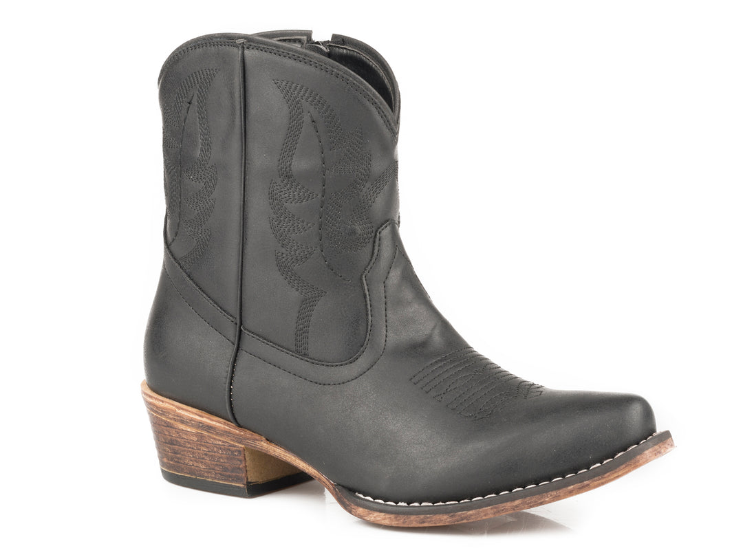 WOMENS BLACK SMOOTH FAUX LEATHER SHORTY BOOT