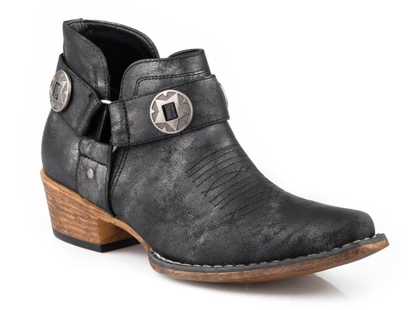 WOMENS SNIP TOE VINTAGE BLACK FAUX LEATHER