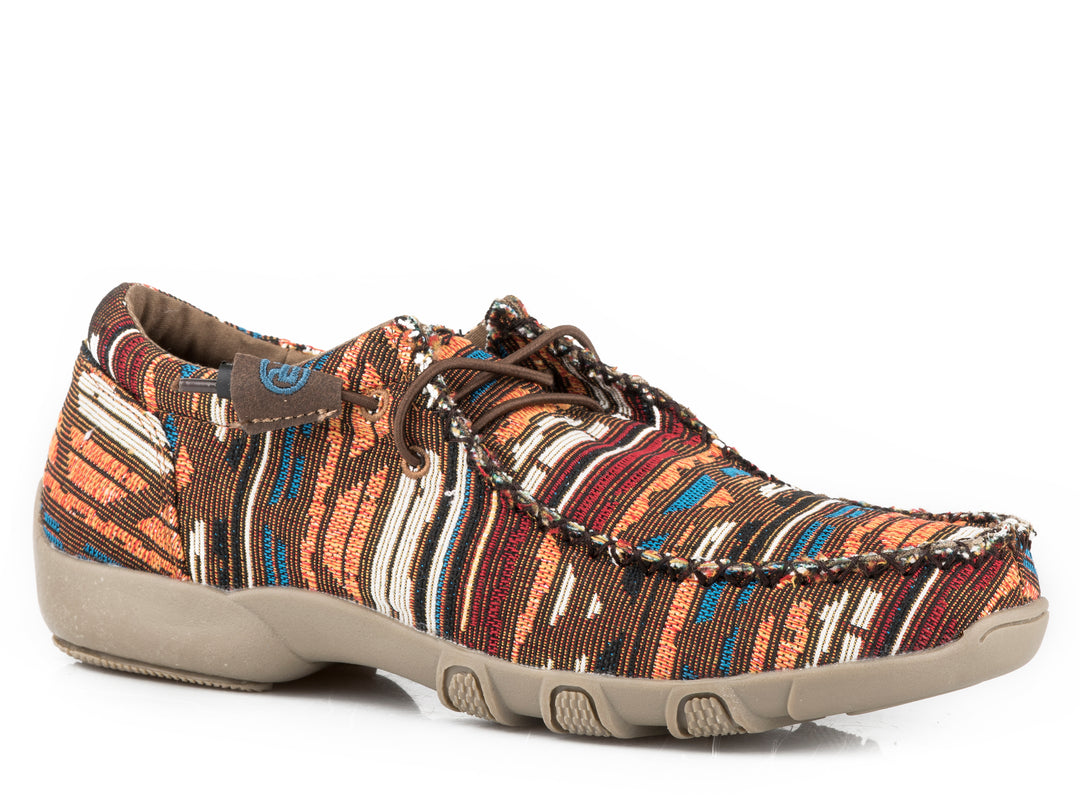 WOMENS MULTI BROWN AZTEC CANVAS CHUKKA WITH TWO EYELETS ELASTIC LACES