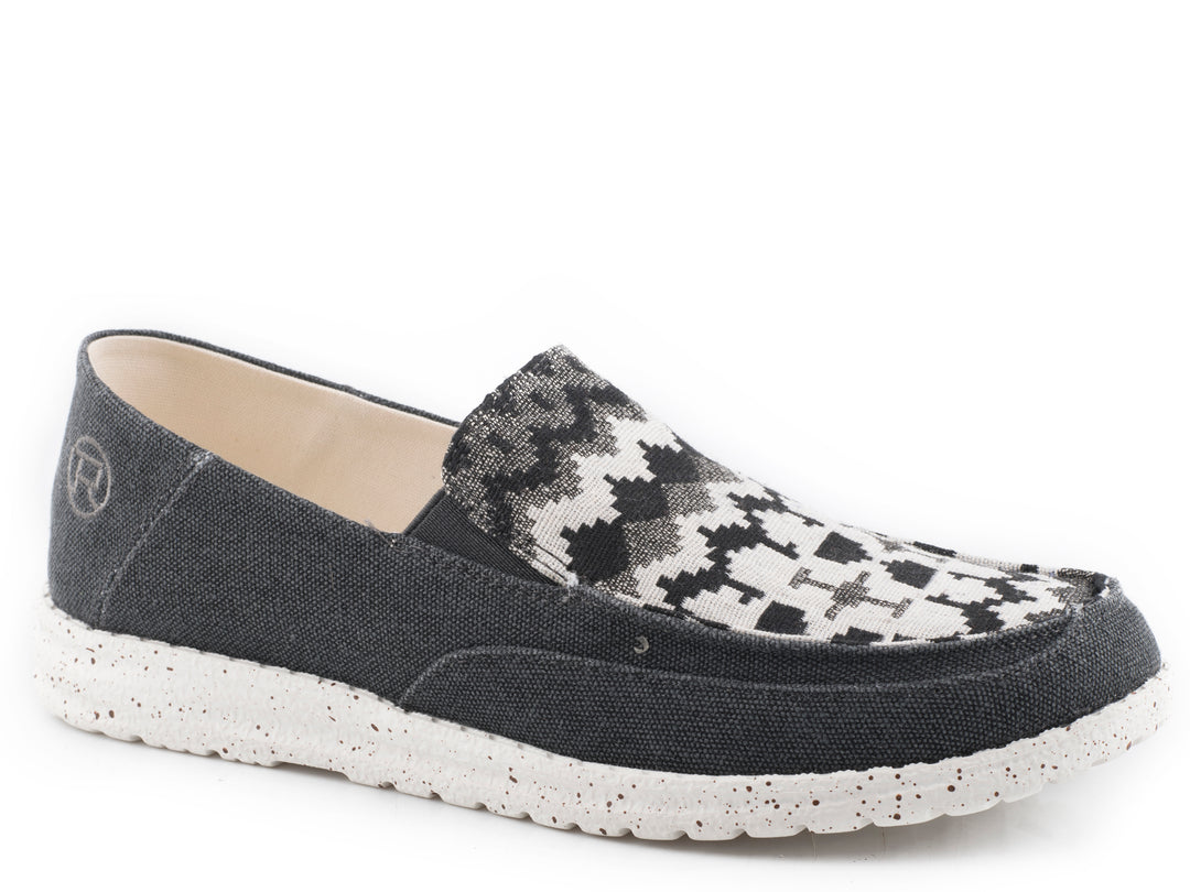 WOMENS BLACK CANVAS WITH AZTEC VAMP