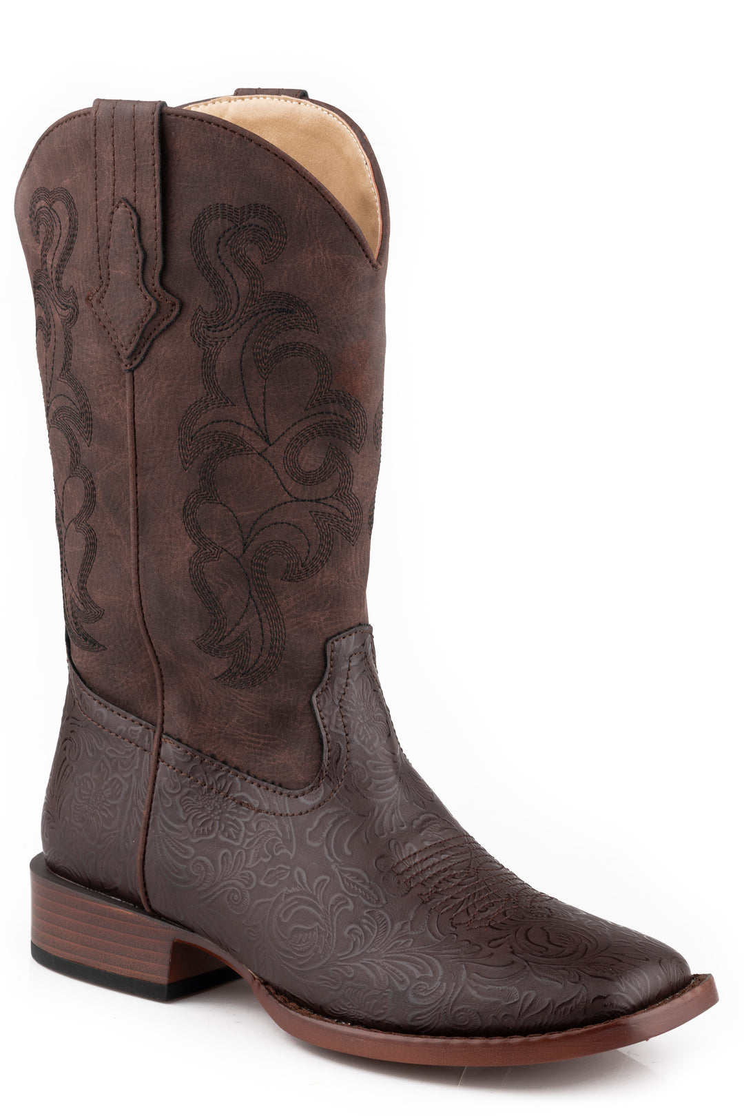 WOMENS BROWN FLORAL EMBOSSED VAMP