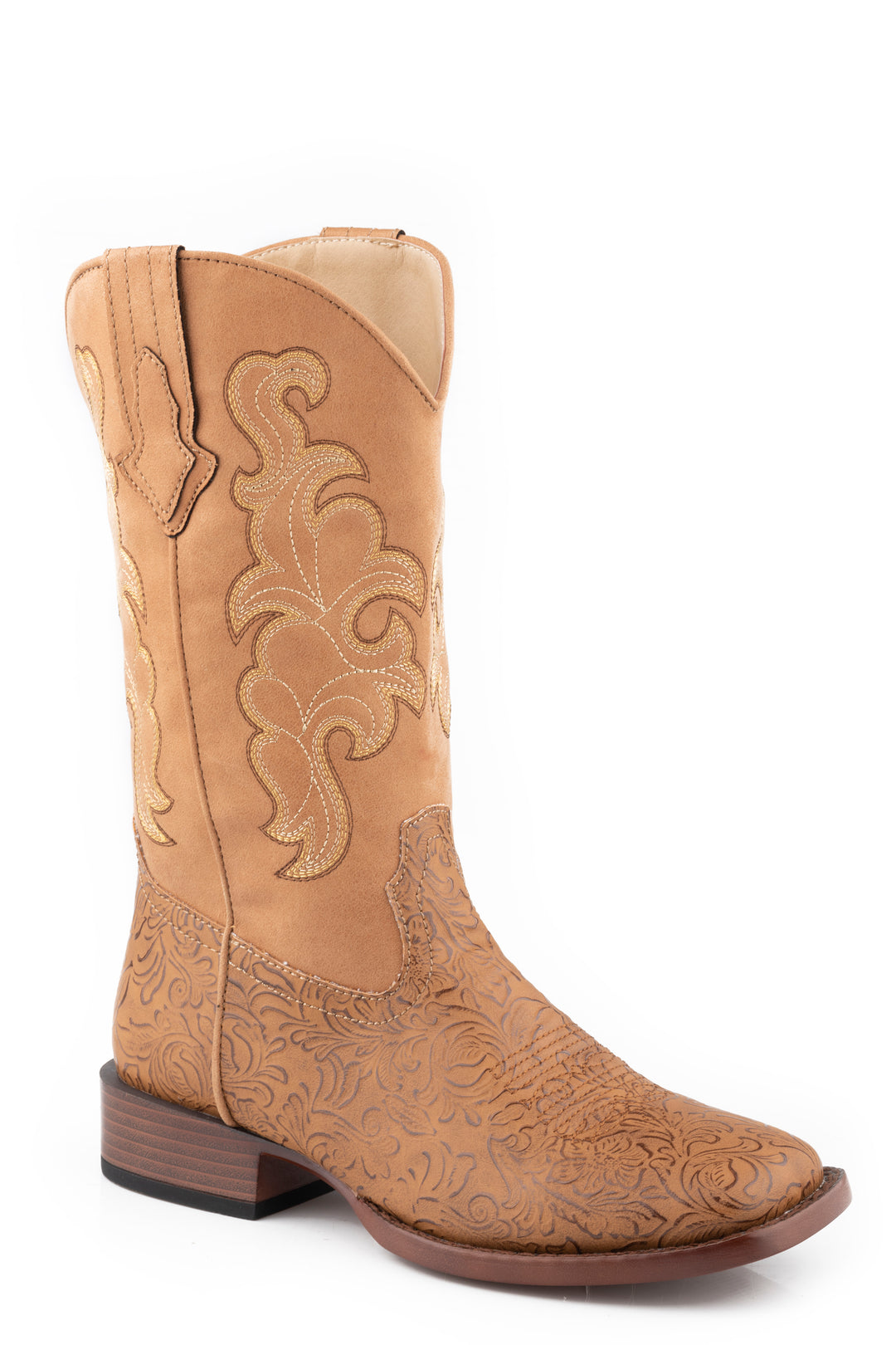 WOMENS TAN FLORAL EMBOSSED VAMP