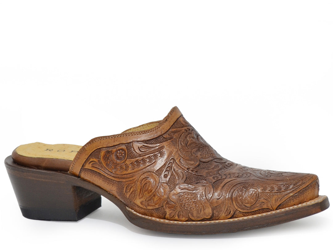 WOMENS HANDTOOLED TAN VAMP