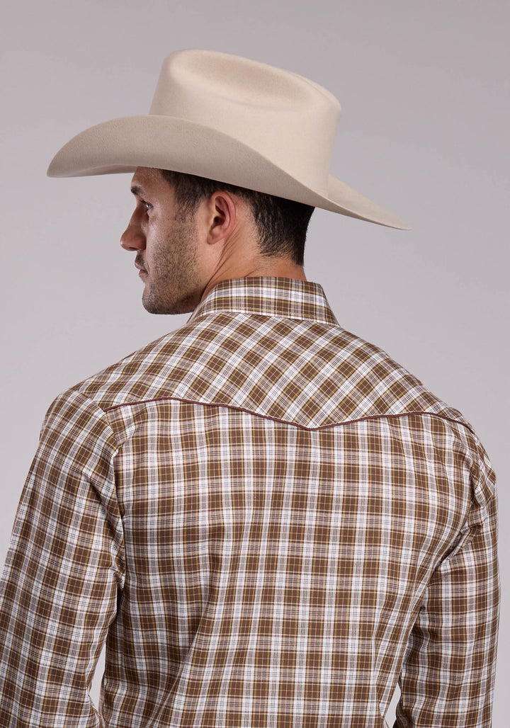 MENS ROPER BROWN PLAID LONG SLEEVE SNAP SHIRT