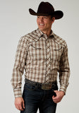 MENS LONG SLEEVE SNAP DESERT PLAID WESTERN SHIRT  WITH EMBROIDERY ON BACK YOKES SMILE POCKETS